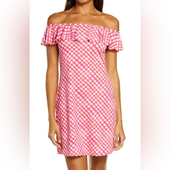 NWT Tommy Bahama HARBOUR ISLAND OFF THE SHOULDER RUFFLE SPA DRESS PARADISE CORAL - Picture 1 of 9